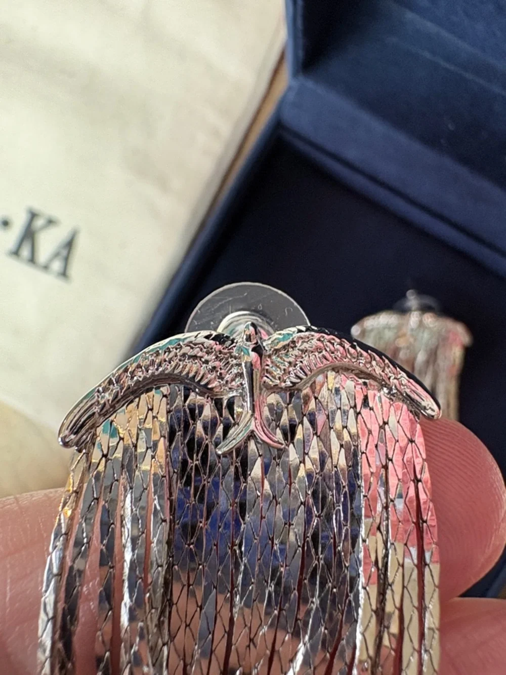 VA.KA Silver-tone Swallow Statement Waterfall Design Earrings